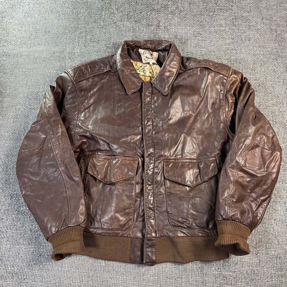 Global Identity G-III Leather Bomber Jacket Mens Medium Brown Vintage 90s A-2